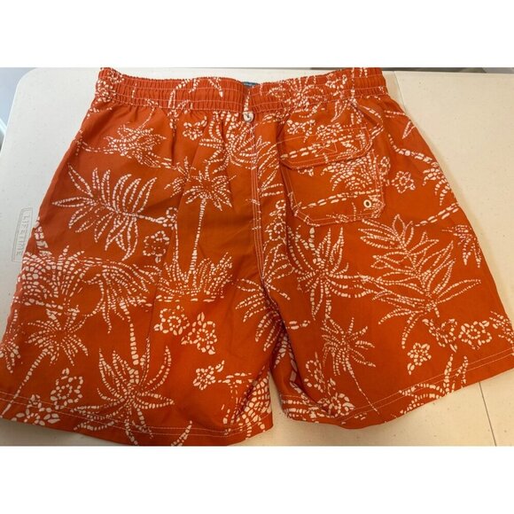 Caribbean Joe Mens Orange Tropical Print Swim Trunks, Large - Picture 2 of 7
